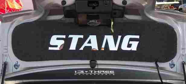 Click on Picture to Enlarge.  Plexi Mirror "STANG" letter trunk lid mat for the 2005 and up Ford Mustang